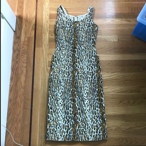 Leopard Print 50s 60s Wiggle Cocktail Dress Cotton Pockets Authentic Vintage S